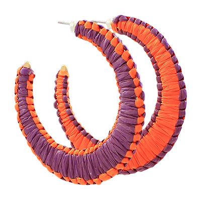 Orange and Purple Raffia Flat Hoop Earrings