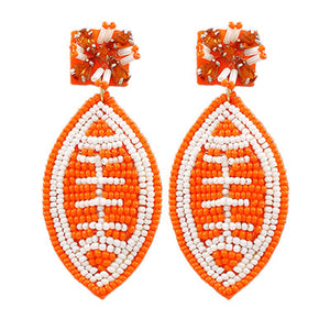 Orange and White Beaded Football Earrings