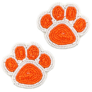 Orange and White Beaded Paw Earrings