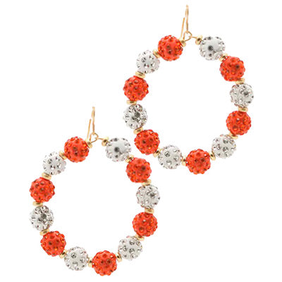 Orange and White Pave Crystal Ball Earrings