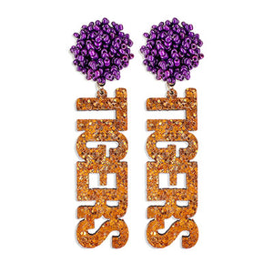 Pom Tigers Orange Glitter Earrings