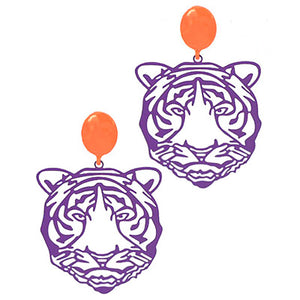 Purple Color Tiger Filigree Earrings