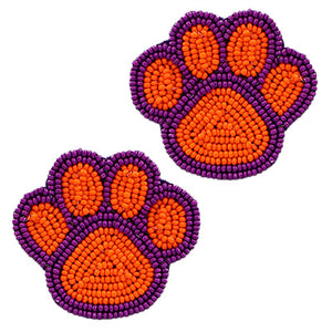 Purple and Orange Beaded Paw Earrings