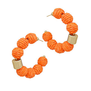 Rattan Bead and Metal Accent Hoop Earrings