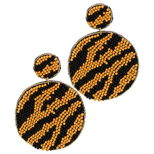 Tiger Stripe Beaded Circle Earrings