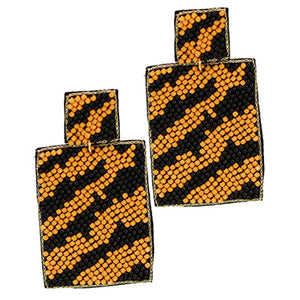 Tiger Stripe Beaded Rectangle Earrings