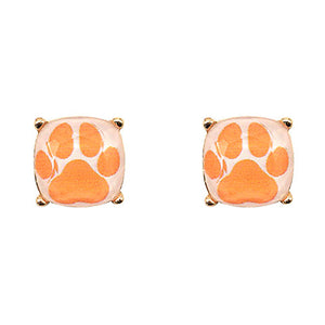 White and Orange Paw Square Epoxy Earrings
