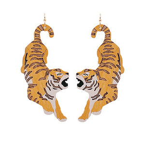 Wood Crouching Tiger Earrings