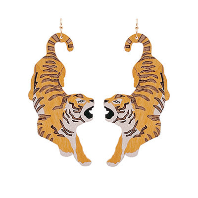 Wood Crouching Tiger Earrings