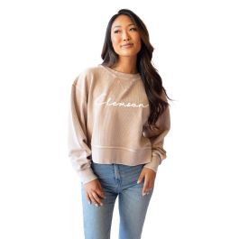 Clemson Women s Script Corded Crop Crew
