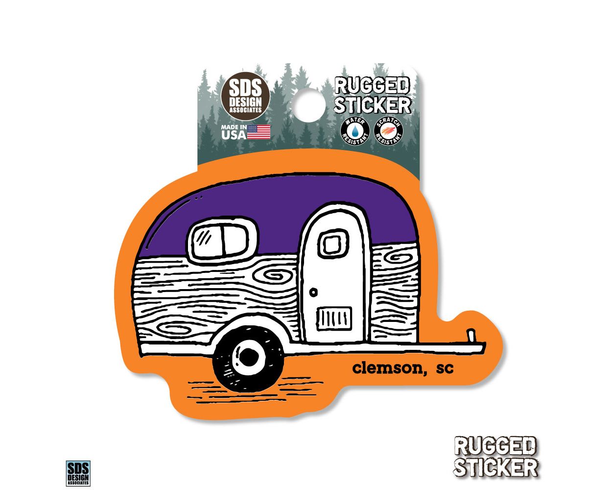 Clemson Rugged Camper Sticker
