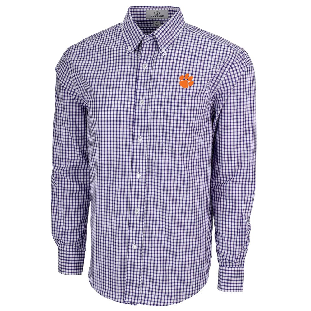 Clemson Vantage Gingham Check Button-Down Shirt