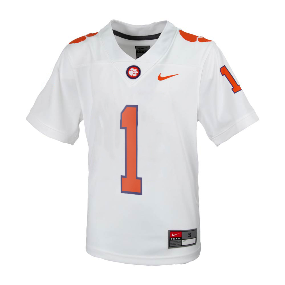 Clemson Nike Youth 1 White Football Jersey