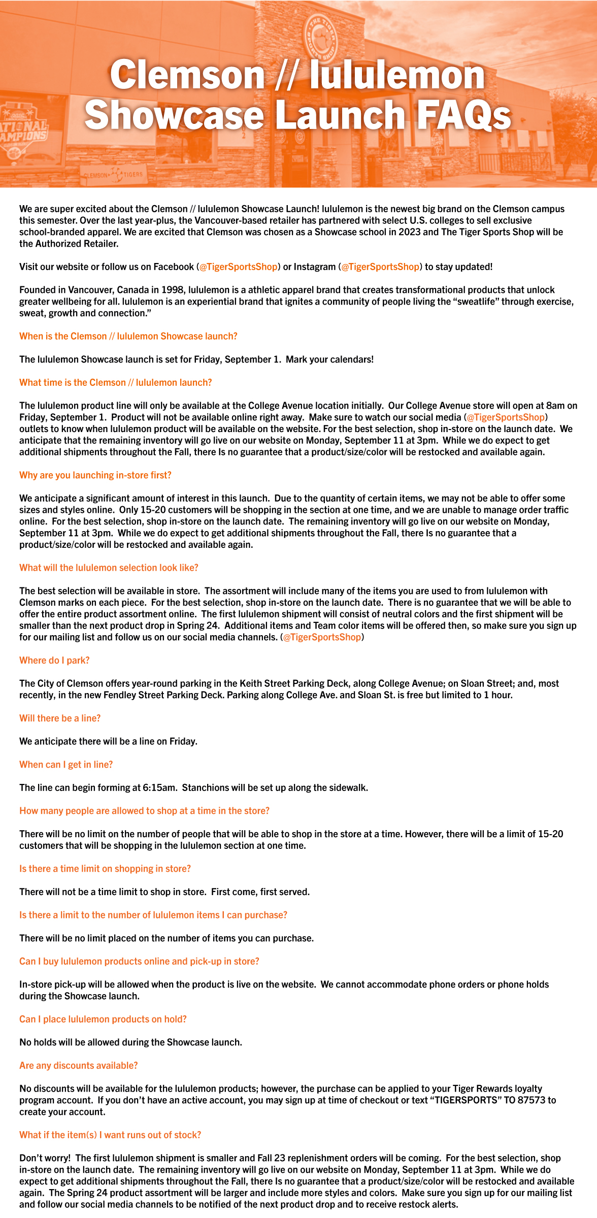 lululemon Frequently Asked Questions