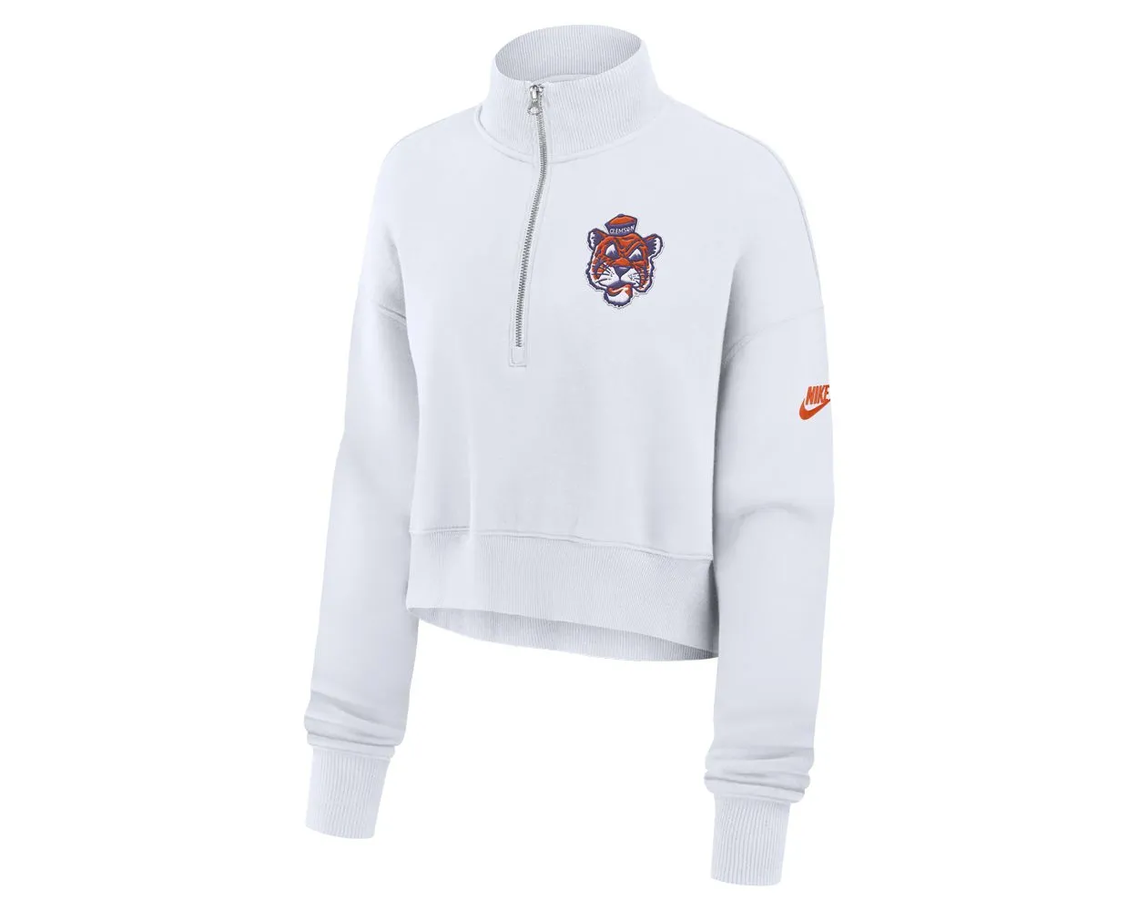 Clemson Nike Women s Vault Tiger Face Cropped 1 4 Zip